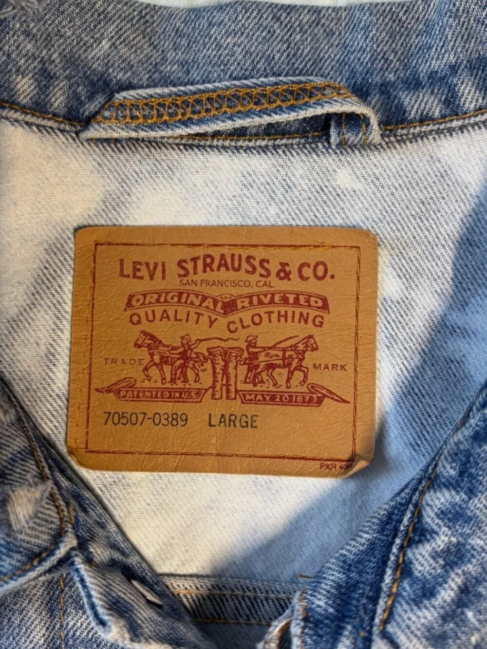 Vintage Levi's 70507 Black Label Denim Jacket L Made in USA Bleach Wash 90s - Picture 4 of 13